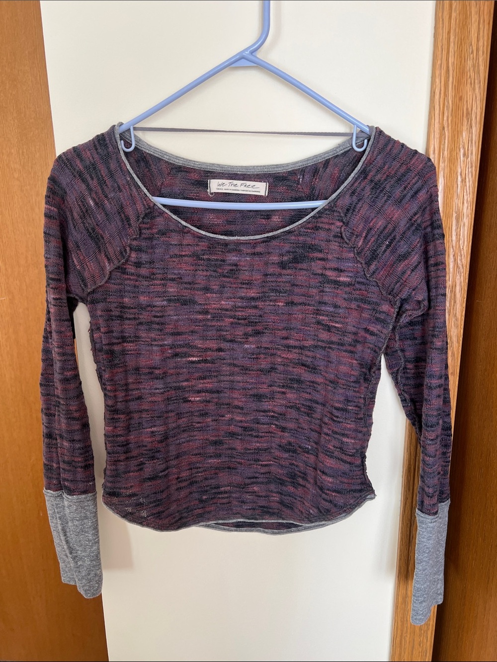 We The Free Marled Burgundy and Black Long Sleeve Top with Gray Cuffs